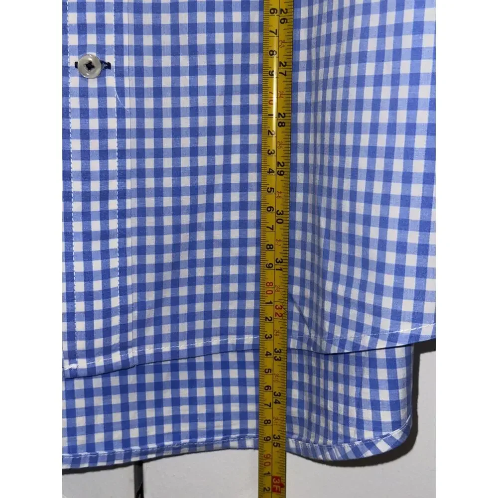 Tommy Hilfiger Classic Fit Stretch Men Blue White Gingham Dress Shirt XL Button - Picture 5 of 9